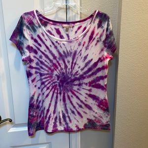 Banana Republic shirt scoop neck ribbon trimmed, size L, Tie dyed by Candy!